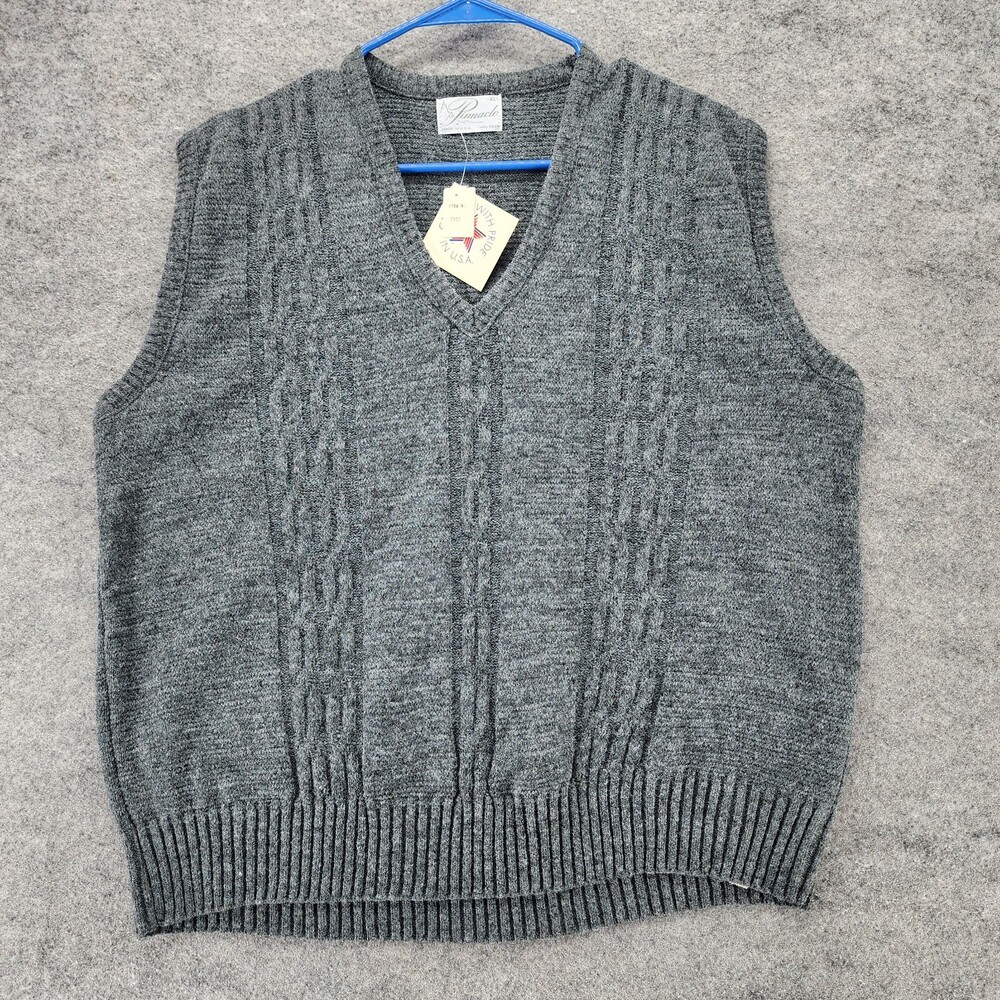 Vintage Pinnacle Sweater Vest Mens XL Sleeveless Gray V Neck USA
